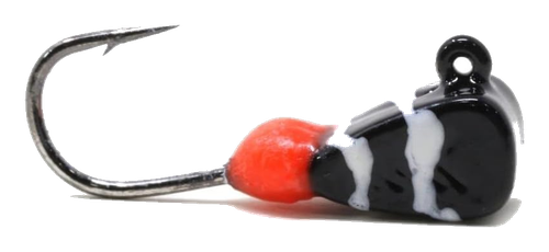 CLAM Genz Drop-Kick Tungsten Ice Fishing Jig, Size 12 1/32oz, Black/White Swirl product photo from Amazon